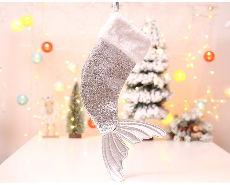 Wholesale 2023 Christmas Decoration 18 Inch Sequin Cloth Christmas Socks, Candy Bags, Fish Tail Socks